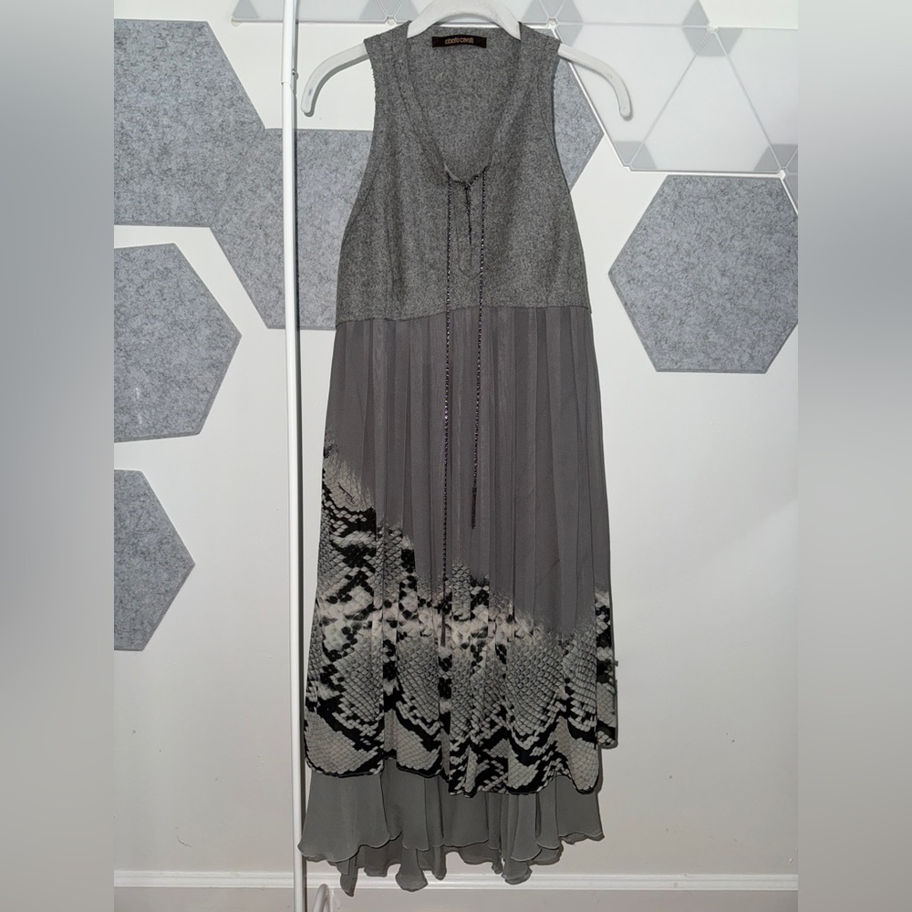 Designer Roberto Cavalli Silk Wool Sleeveless Dress